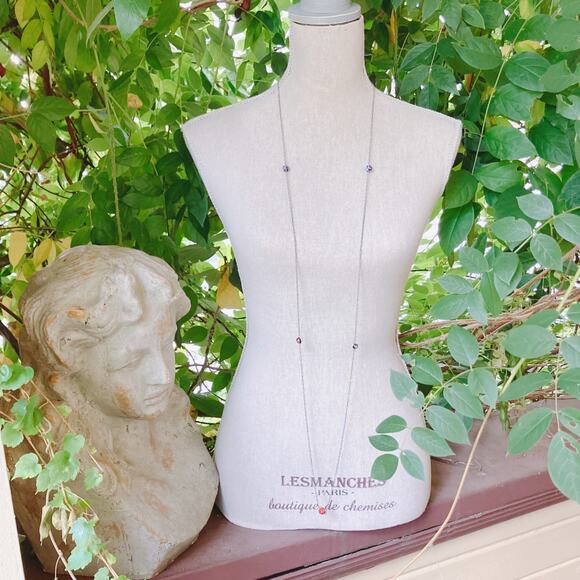 VTG 1950s 60s Millefiori Glass Bead Necklace Long Opera Silver Tone 54" Colorful - Picture 7 of 14